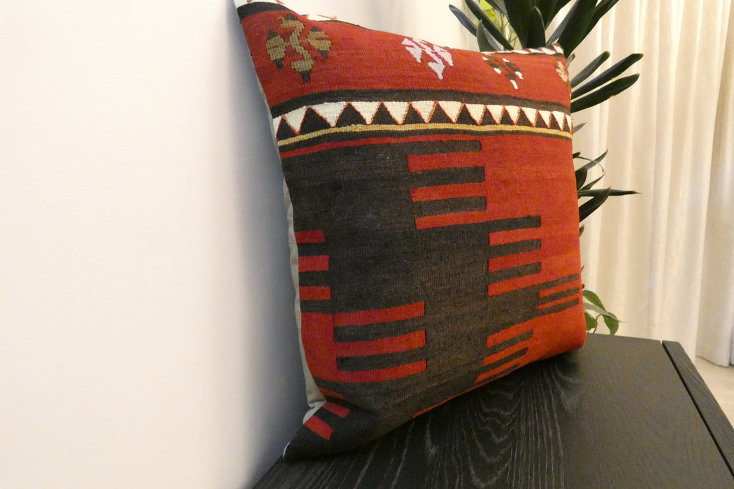 Handmade Turkish Kilim Cushion Cover 60 x 60cm with Insert | Original Anatolian Kilim | Organic Cotton Backing - Rugs Direct New Zealand 
