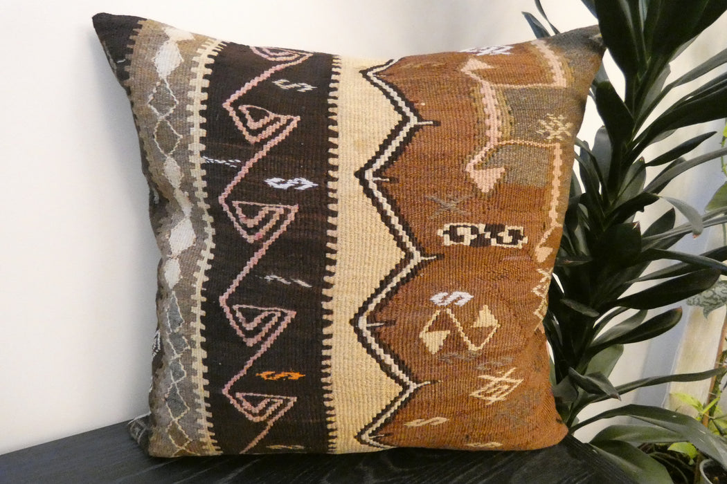 Handmade Turkish Kilim Cushion Cover 60 x 60cm with Insert | Original Anatolian Kilim | Organic Cotton Backing - Rugs Direct New Zealand 