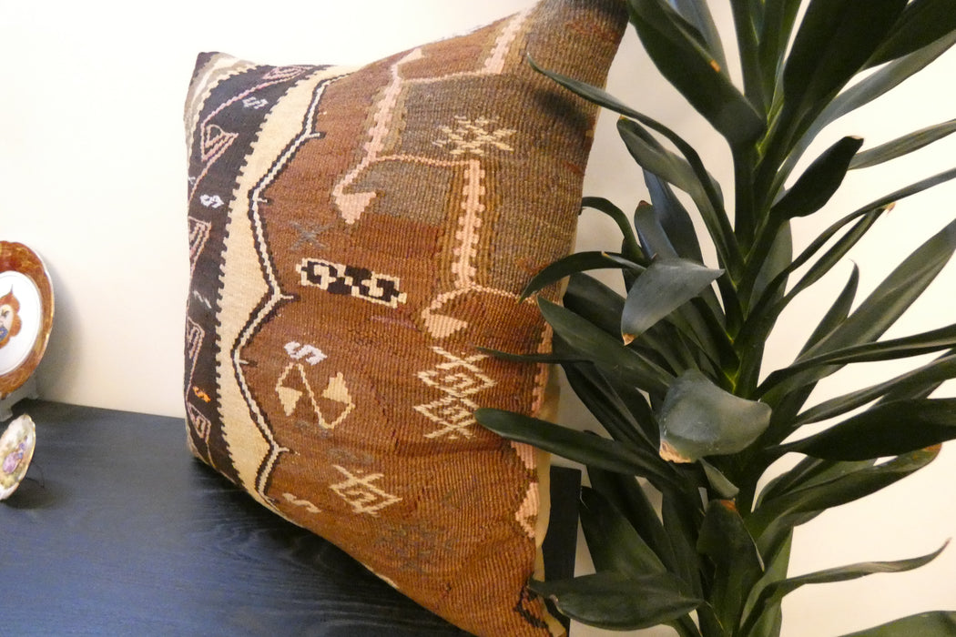 Handmade Turkish Kilim Cushion Cover 60 x 60cm with Insert | Original Anatolian Kilim | Organic Cotton Backing - Rugs Direct New Zealand 