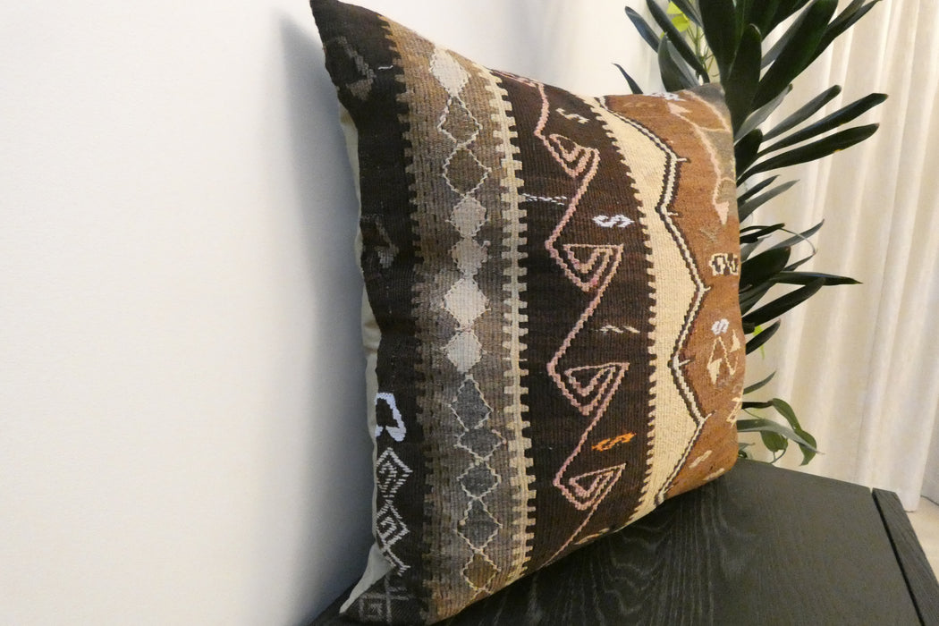 Handmade Turkish Kilim Cushion Cover 60 x 60cm with Insert | Original Anatolian Kilim | Organic Cotton Backing - Rugs Direct New Zealand 
