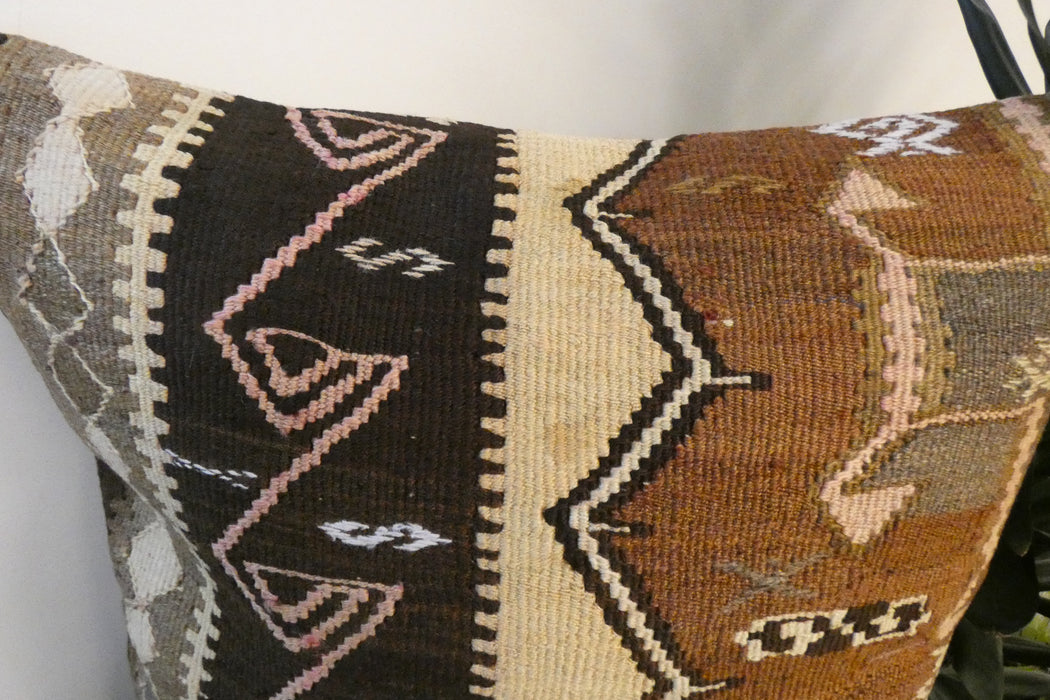 Handmade Turkish Kilim Cushion Cover 60 x 60cm with Insert | Original Anatolian Kilim | Organic Cotton Backing - Rugs Direct New Zealand 