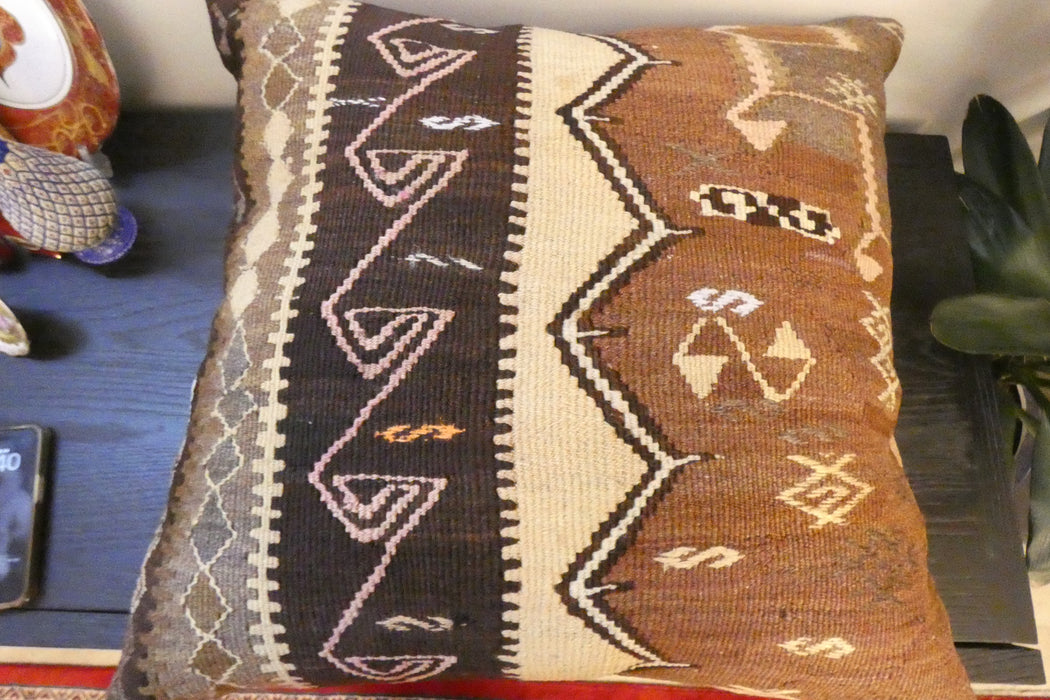Handmade Turkish Kilim Cushion Cover 60 x 60cm with Insert | Original Anatolian Kilim | Organic Cotton Backing - Rugs Direct New Zealand 