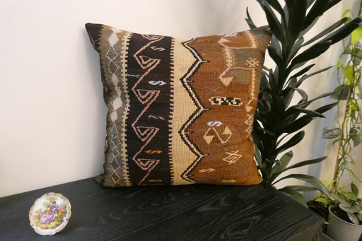Handmade Turkish Kilim Cushion Cover 60 x 60cm with Insert | Original Anatolian Kilim | Organic Cotton Backing - Rugs Direct New Zealand 