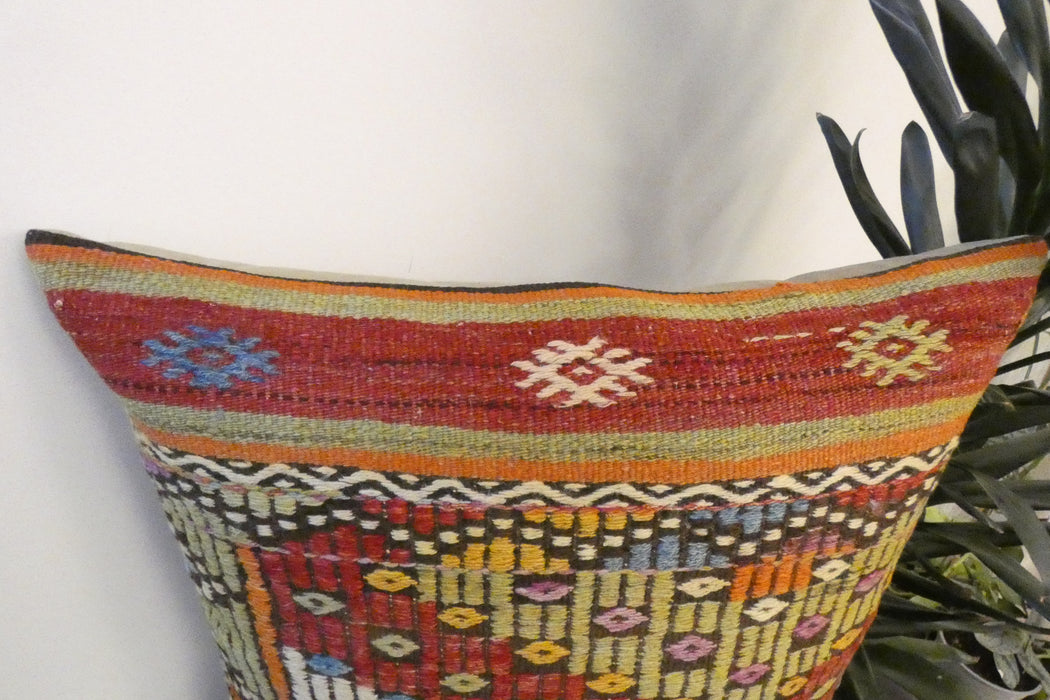 Handmade Turkish Kilim Cushion Cover 60 x 60cm with Insert | Original Anatolian Kilim | Organic Cotton Backing - Rugs Direct New Zealand 