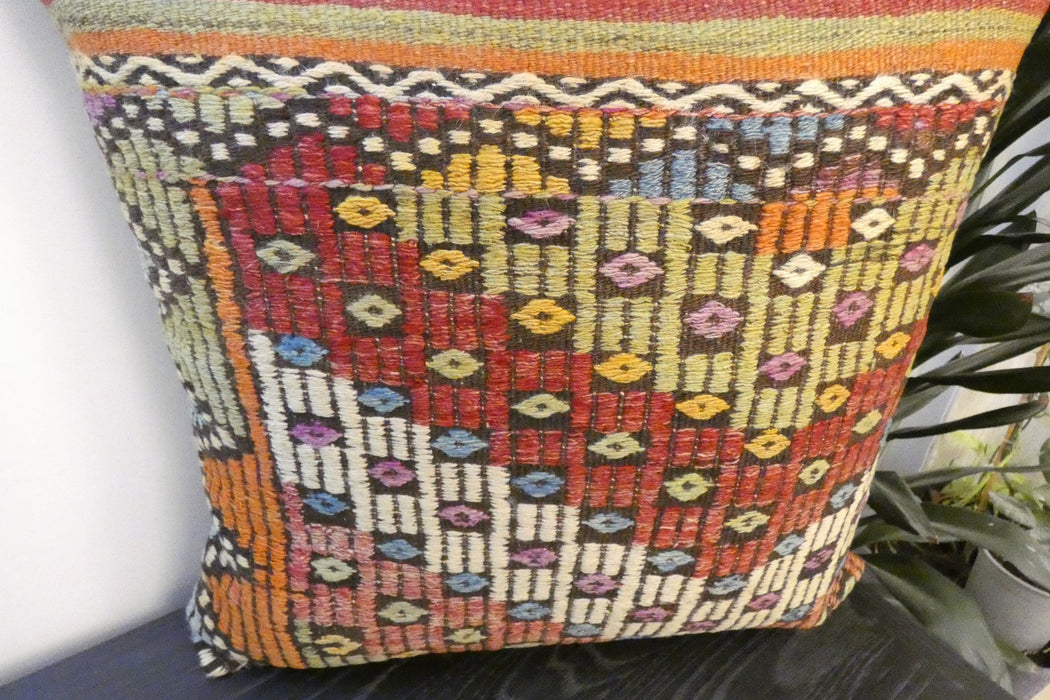 Handmade Turkish Kilim Cushion Cover 60 x 60cm with Insert | Original Anatolian Kilim | Organic Cotton Backing - Rugs Direct New Zealand 