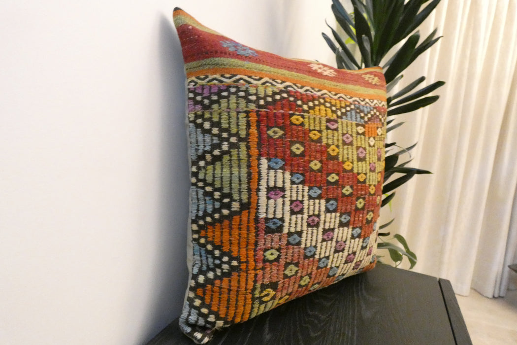 Handmade Turkish Kilim Cushion Cover 60 x 60cm with Insert | Original Anatolian Kilim | Organic Cotton Backing - Rugs Direct New Zealand 