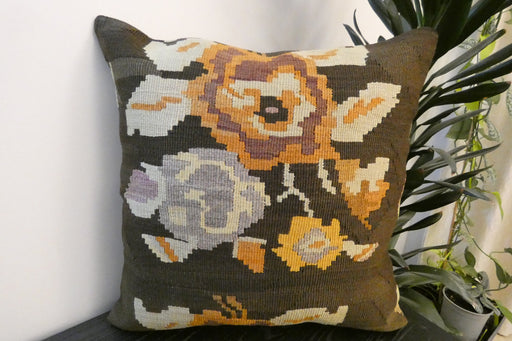 Handmade Turkish Kilim Cushion Cover 60 x 60cm with Insert | Original Anatolian Kilim | Organic Cotton Backing - Rugs Direct New Zealand 
