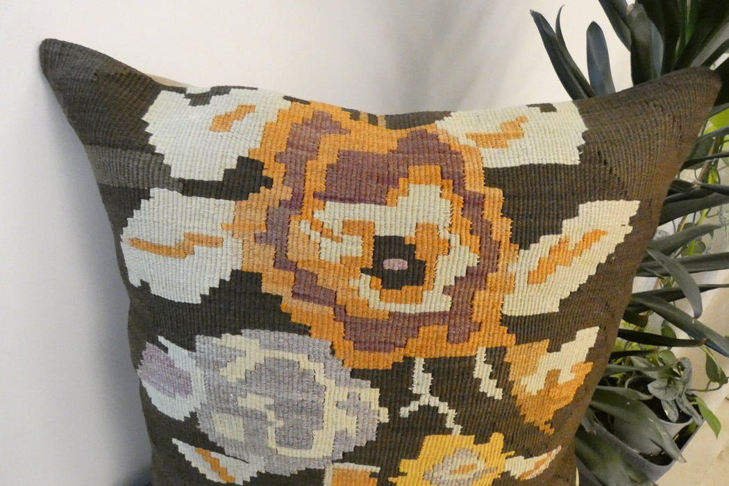 Handmade Turkish Kilim Cushion Cover 60 x 60cm with Insert | Original Anatolian Kilim | Organic Cotton Backing - Rugs Direct New Zealand 