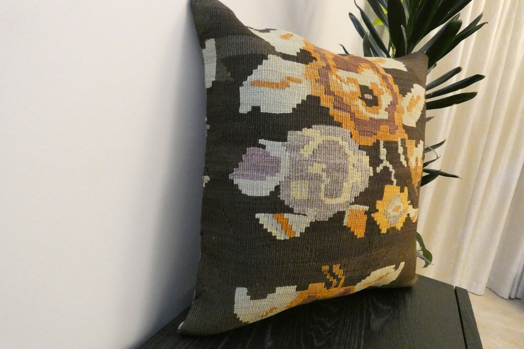 Handmade Turkish Kilim Cushion Cover 60 x 60cm with Insert | Original Anatolian Kilim | Organic Cotton Backing - Rugs Direct New Zealand 