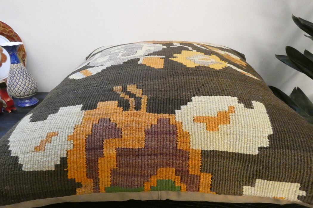 Handmade Turkish Kilim Cushion Cover 60 x 60cm with Insert | Original Anatolian Kilim | Organic Cotton Backing - Rugs Direct New Zealand 