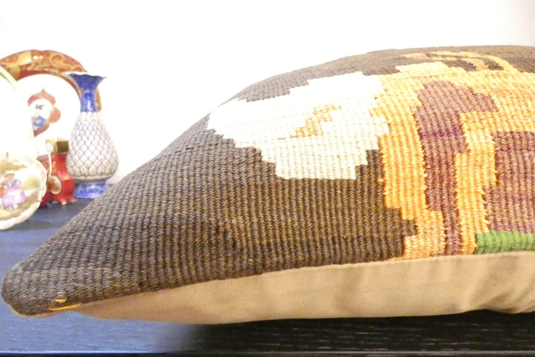 Handmade Turkish Kilim Cushion Cover 60 x 60cm with Insert | Original Anatolian Kilim | Organic Cotton Backing - Rugs Direct New Zealand 