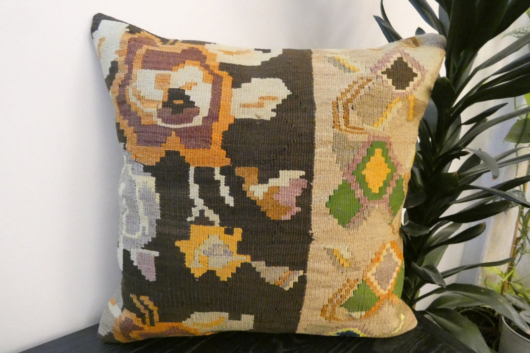 Handmade Turkish Kilim Cushion Cover 60 x 60cm with Insert | Original Anatolian Kilim | Organic Cotton Backing - Rugs Direct New Zealand 