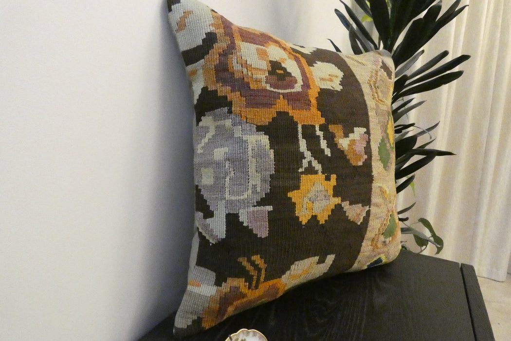 Handmade Turkish Kilim Cushion Cover 60 x 60cm with Insert | Original Anatolian Kilim | Organic Cotton Backing - Rugs Direct New Zealand 