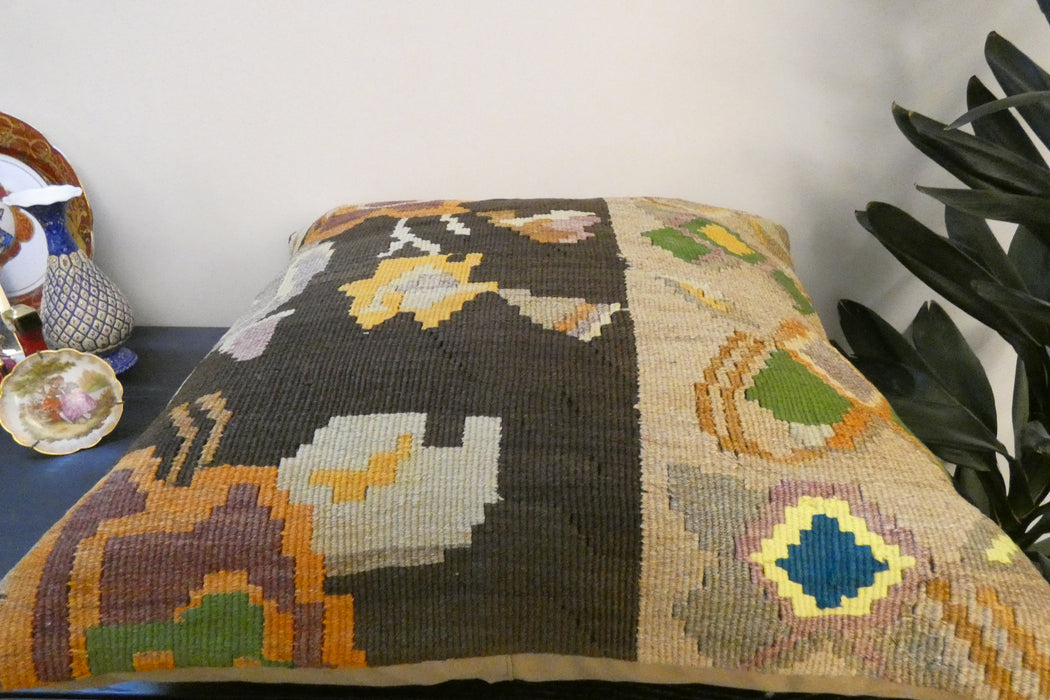 Handmade Turkish Kilim Cushion Cover 60 x 60cm with Insert | Original Anatolian Kilim | Organic Cotton Backing - Rugs Direct New Zealand 