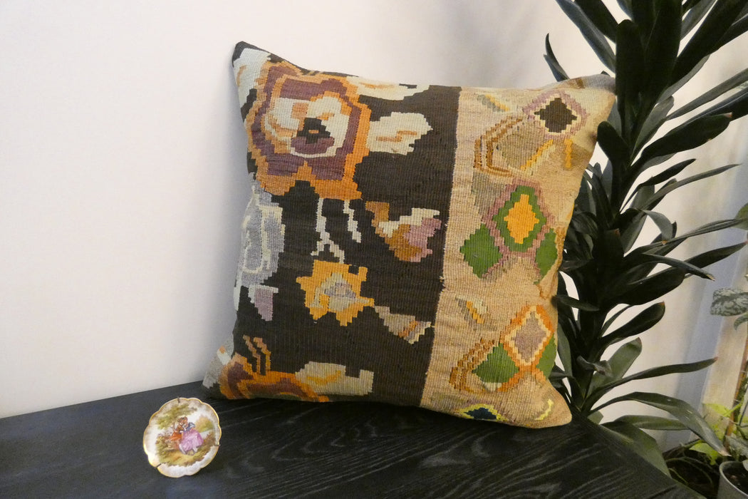 Handmade Turkish Kilim Cushion Cover 60 x 60cm with Insert | Original Anatolian Kilim | Organic Cotton Backing - Rugs Direct New Zealand 