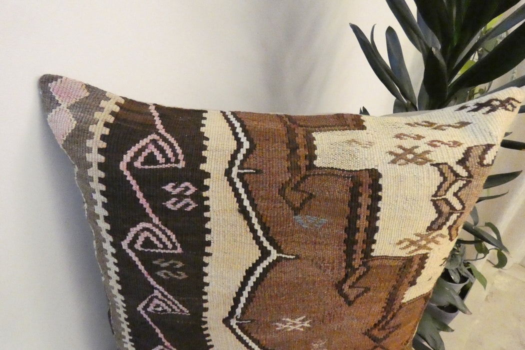 Handmade Turkish Kilim Cushion Cover 60 x 60cm with Insert | Original Anatolian Kilim | Organic Cotton Backing- Rugs Direct NewZealand 
