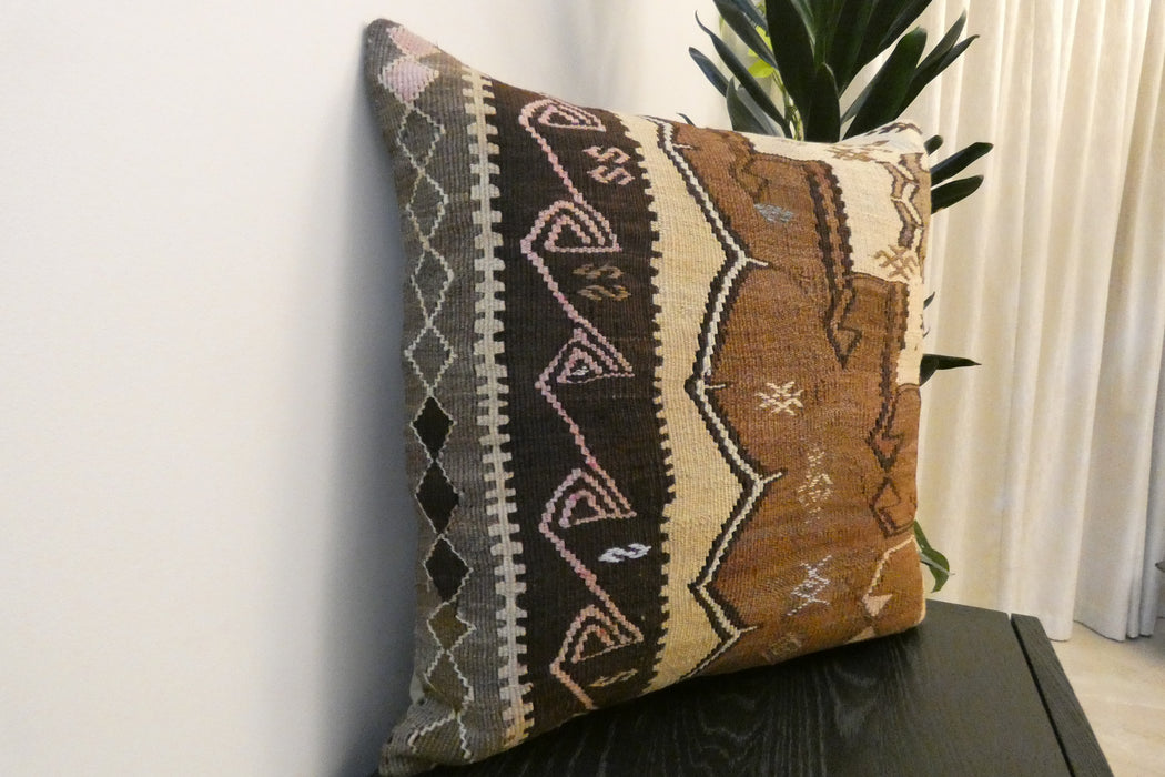 Handmade Turkish Kilim Cushion Cover 60 x 60cm with Insert | Original Anatolian Kilim | Organic Cotton Backing- Rugs Direct NewZealand 