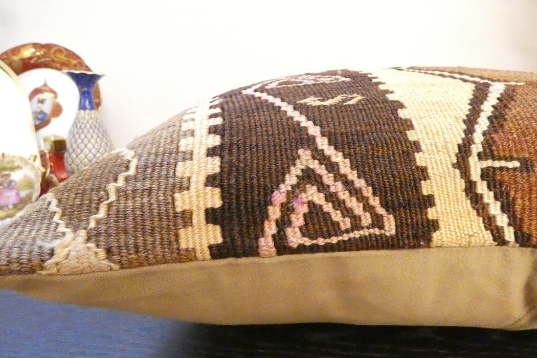 Handmade Turkish Kilim Cushion Cover 60 x 60cm with Insert | Original Anatolian Kilim | Organic Cotton Backing- Rugs Direct NewZealand 