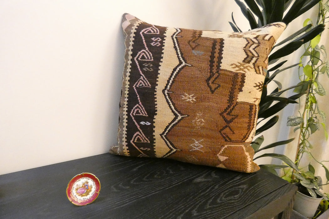 Handmade Turkish Kilim Cushion Cover 60 x 60cm with Insert | Original Anatolian Kilim | Organic Cotton Backing- Rugs Direct NewZealand 