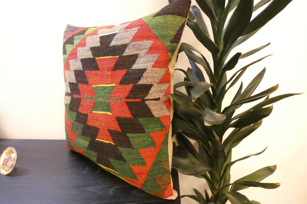 Handmade Turkish Kilim Cushion Cover 60 x 60cm with Insert | Original Anatolian Kilim | Organic Cotton Backing- Rugs Direct New Zealand 