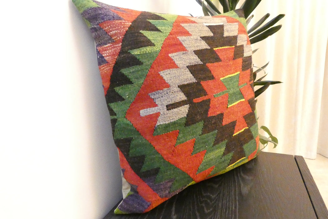 Handmade Turkish Kilim Cushion Cover 60 x 60cm with Insert | Original Anatolian Kilim | Organic Cotton Backing- Rugs Direct New Zealand 