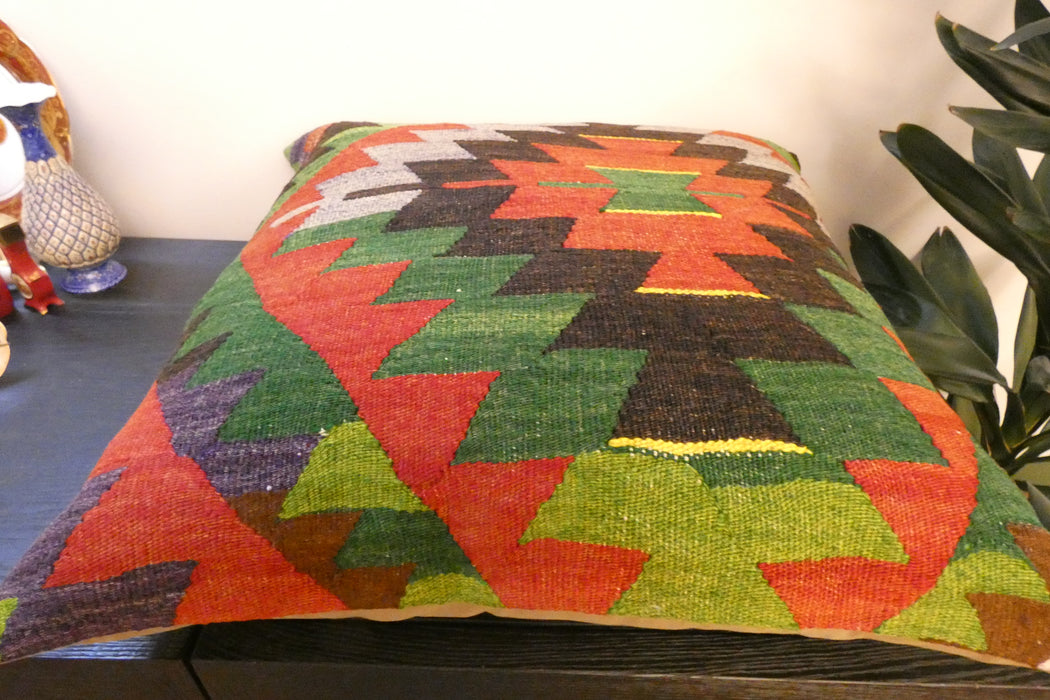 Handmade Turkish Kilim Cushion Cover 60 x 60cm with Insert | Original Anatolian Kilim | Organic Cotton Backing- Rugs Direct New Zealand 