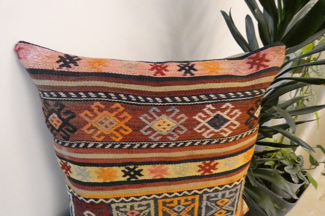 Handmade Turkish Kilim Cushion Cover 60 x 60cm with Insert | Original Anatolian Kilim | Organic Cotton Backing- Rugs Direct New Zealand 
