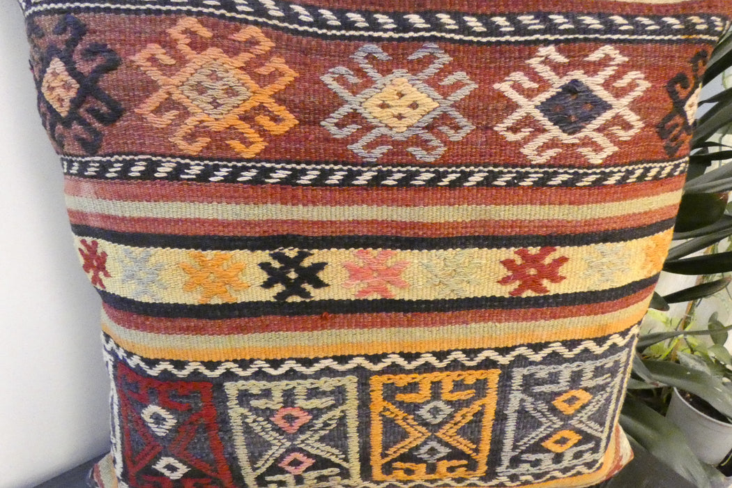 Handmade Turkish Kilim Cushion Cover 60 x 60cm with Insert | Original Anatolian Kilim | Organic Cotton Backing- Rugs Direct New Zealand 