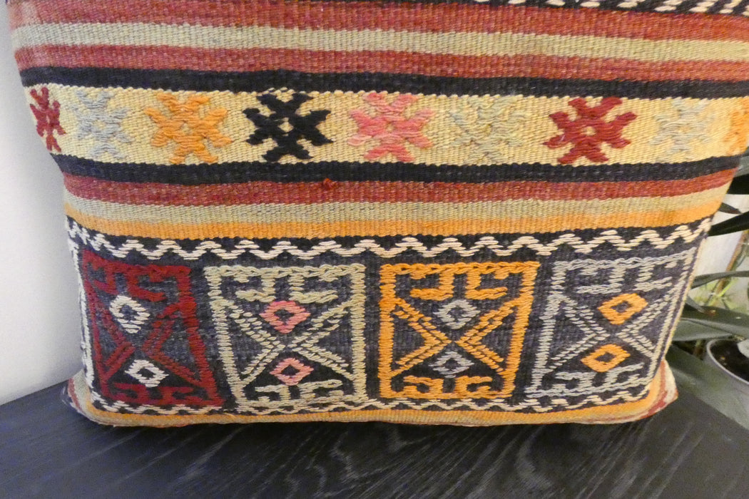 Handmade Turkish Kilim Cushion Cover 60 x 60cm with Insert | Original Anatolian Kilim | Organic Cotton Backing- Rugs Direct New Zealand 