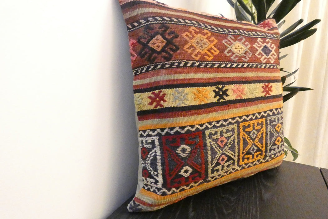Handmade Turkish Kilim Cushion Cover 60 x 60cm with Insert | Original Anatolian Kilim | Organic Cotton Backing- Rugs Direct New Zealand 