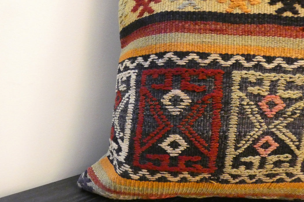 Handmade Turkish Kilim Cushion Cover 60 x 60cm with Insert | Original Anatolian Kilim | Organic Cotton Backing- Rugs Direct New Zealand 
