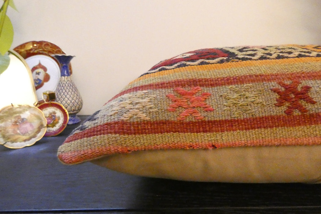 Handmade Turkish Kilim Cushion Cover 60 x 60cm with Insert | Original Anatolian Kilim | Organic Cotton Backing- Rugs Direct New Zealand 