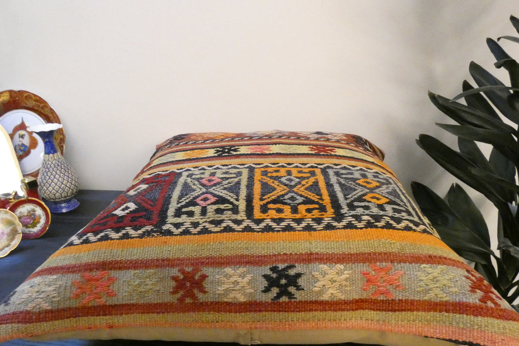 Handmade Turkish Kilim Cushion Cover 60 x 60cm with Insert | Original Anatolian Kilim | Organic Cotton Backing- Rugs Direct New Zealand 