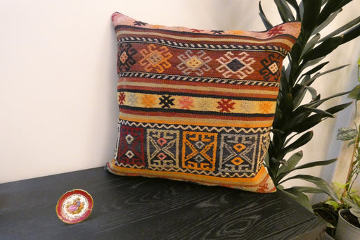 Handmade Turkish Kilim Cushion Cover 60 x 60cm with Insert | Original Anatolian Kilim | Organic Cotton Backing- Rugs Direct New Zealand 