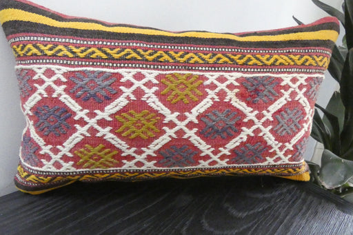 Handmade Turkish Kilim Cushion 30 x 50cm | Vintage Wool Lumbar Cushion with Insert | Organic Cotton Back | TK26-C1071- Rugs Direct 