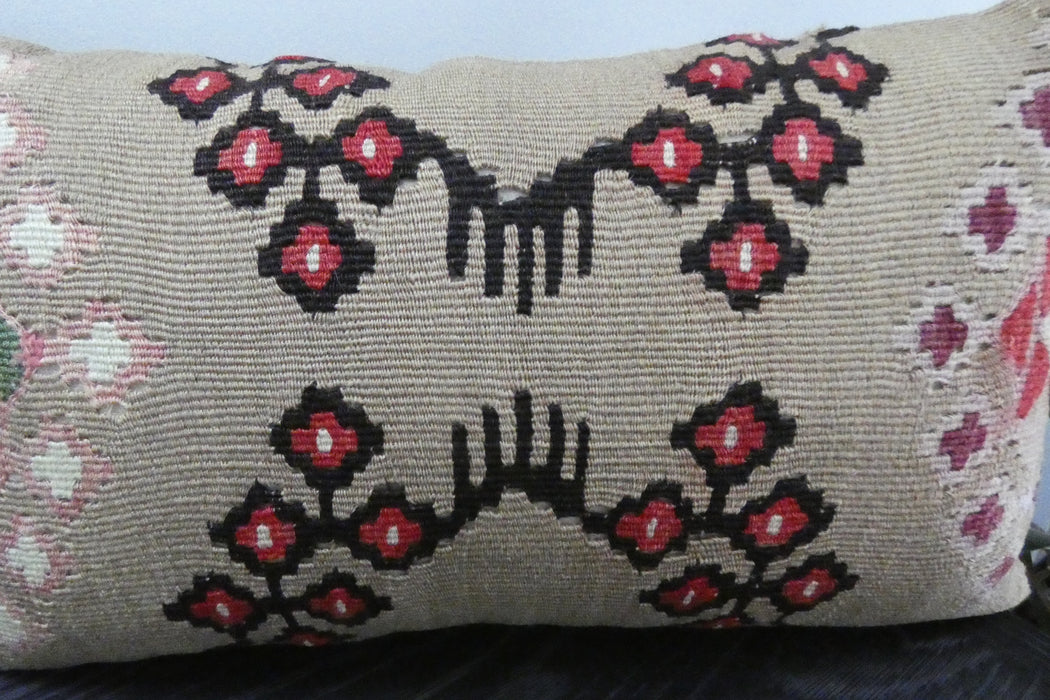 Handmade Turkish Kilim Cushion 30 x 50cm | Vintage Wool Lumbar Cushion with Insert | Organic Cotton Back | TK26-C1072- Rugs direct 