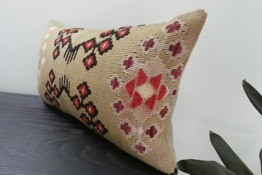 Handmade Turkish Kilim Cushion 30 x 50cm | Vintage Wool Lumbar Cushion with Insert | Organic Cotton Back | TK26-C1072- Rugs direct 