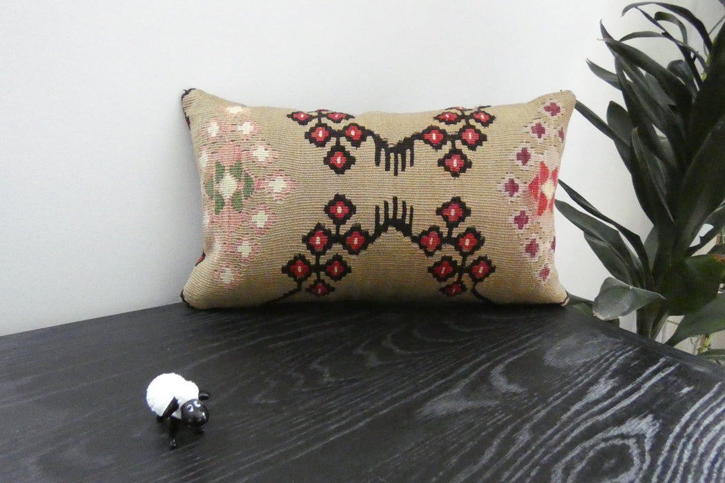 Handmade Turkish Kilim Cushion 30 x 50cm | Vintage Wool Lumbar Cushion with Insert | Organic Cotton Back | TK26-C1072- Rugs direct 