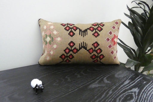 Handmade Turkish Kilim Cushion 30 x 50cm | Vintage Wool Lumbar Cushion with Insert | Organic Cotton Back | TK26-C1072- Rugs direct 
