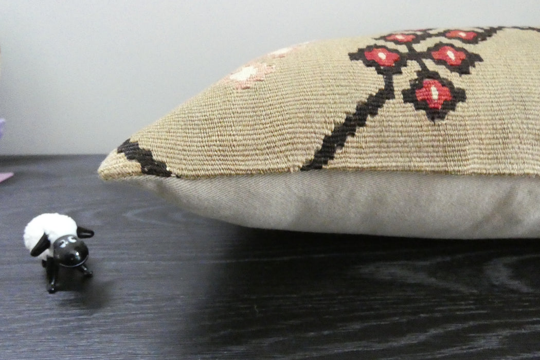 Handmade Turkish Kilim Cushion 30 x 50cm | Vintage Wool Lumbar Cushion with Insert | Organic Cotton Back | TK26-C1072- Rugs direct 