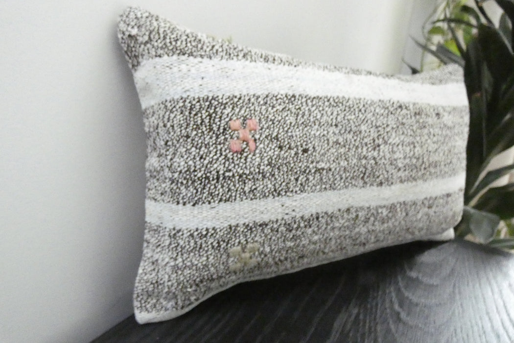 Handmade Turkish Kilim Cushion 30 x 50cm | Vintage Wool Lumbar Cushion with Insert | Organic Cotton Back | TK26-C1073- Rugs Direct 