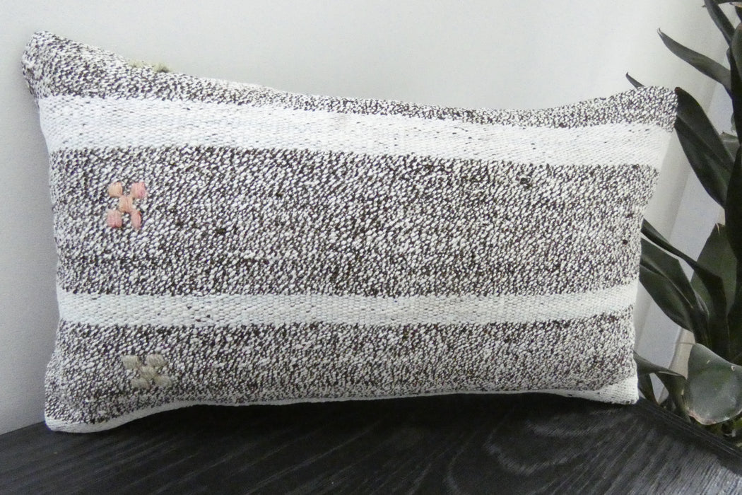 Handmade Turkish Kilim Cushion 30 x 50cm | Vintage Wool Lumbar Cushion with Insert | Organic Cotton Back | TK26-C1073- Rugs Direct 
