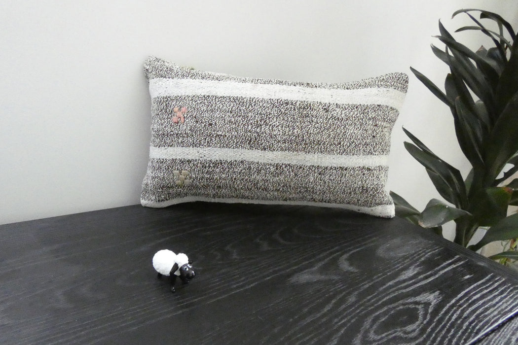 Handmade Turkish Kilim Cushion 30 x 50cm | Vintage Wool Lumbar Cushion with Insert | Organic Cotton Back | TK26-C1073- Rugs Direct 