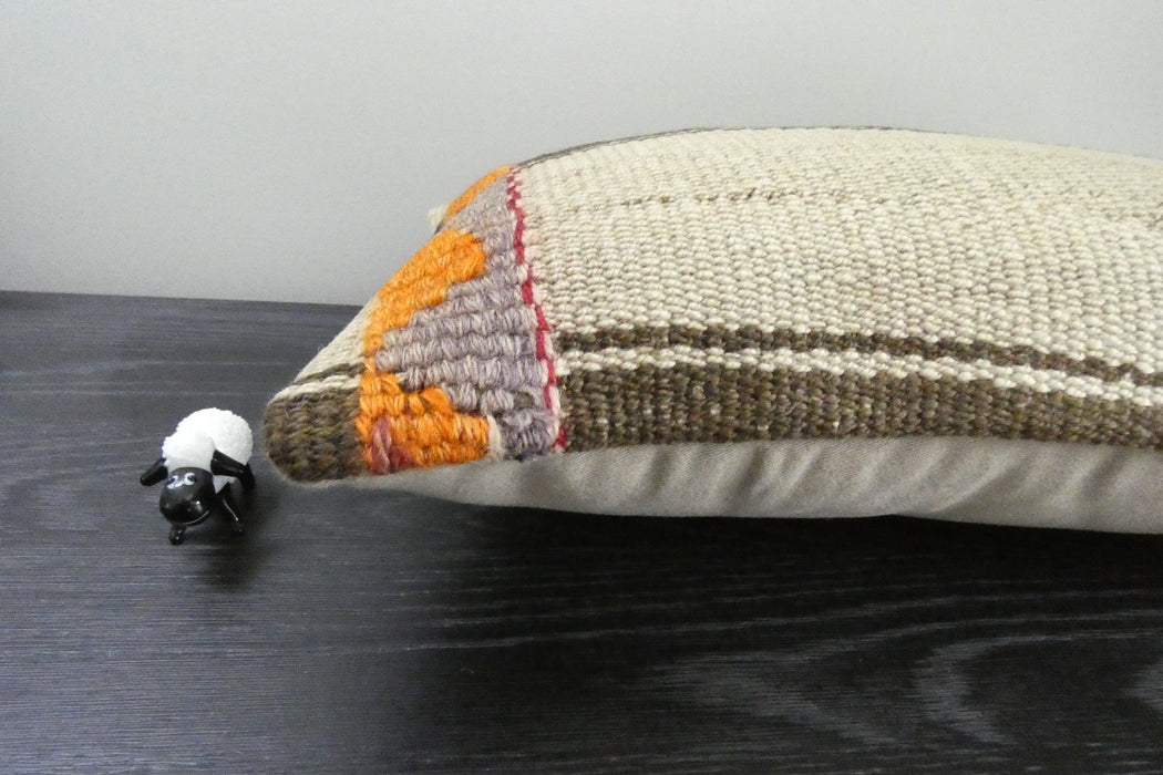 Handmade Turkish Kilim Cushion 30 x 50cm | Vintage Wool Lumbar Cushion with Insert | Organic Cotton Back | TK26-C1074- Rugs Direct 