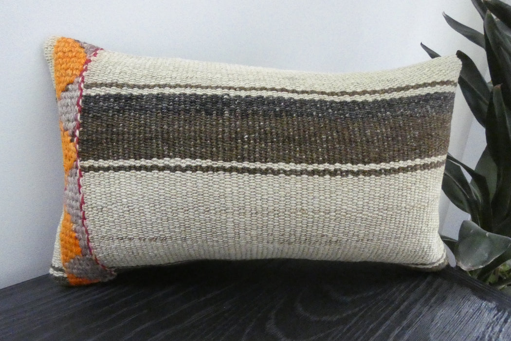 Handmade Turkish Kilim Cushion 30 x 50cm | Vintage Wool Lumbar Cushion with Insert | Organic Cotton Back | TK26-C1074- Rugs Direct 