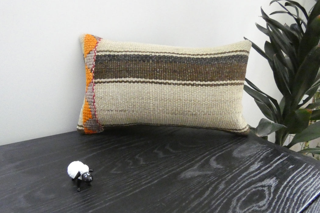 Handmade Turkish Kilim Cushion 30 x 50cm | Vintage Wool Lumbar Cushion with Insert | Organic Cotton Back | TK26-C1074- Rugs Direct 