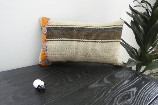 Handmade Turkish Kilim Cushion 30 x 50cm | Vintage Wool Lumbar Cushion with Insert | Organic Cotton Back | TK26-C1074- Rugs Direct 