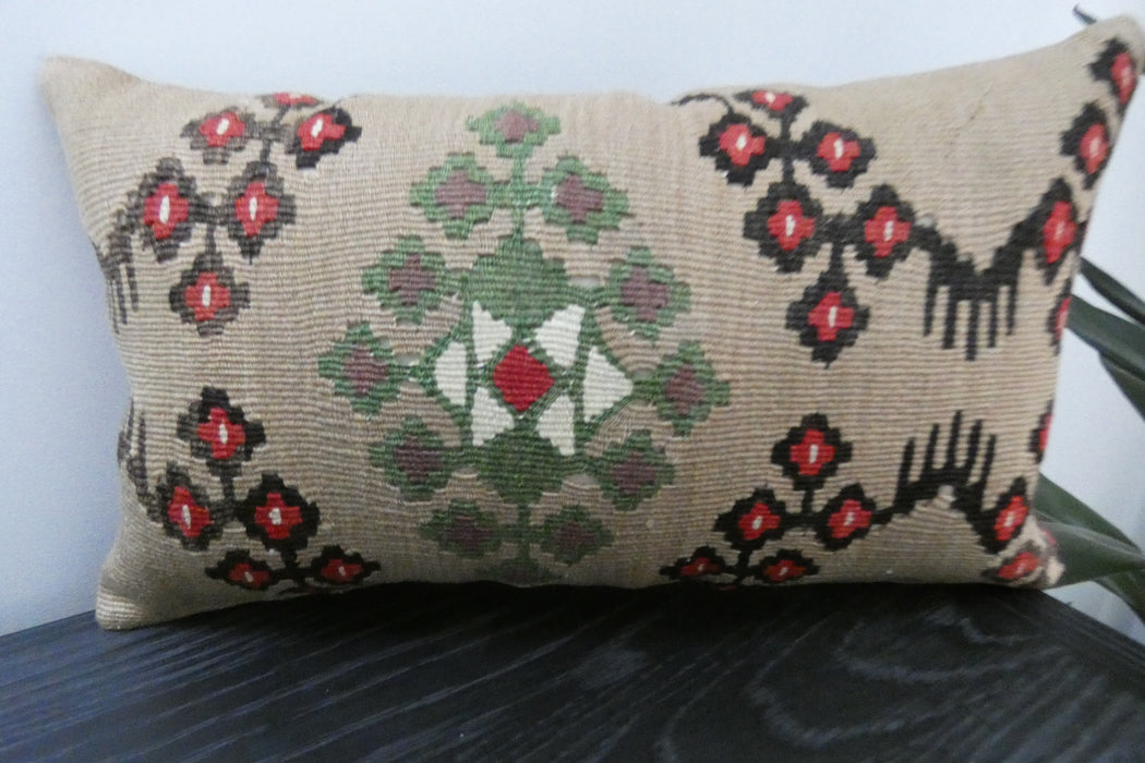 Handmade Turkish Kilim Cushion 30 x 50cm | Vintage Wool Lumbar Cushion with Insert | Organic Cotton Back | TK26-C1075- Rugs Direct Nz 