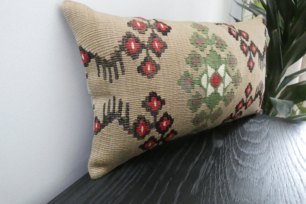 Handmade Turkish Kilim Cushion 30 x 50cm | Vintage Wool Lumbar Cushion with Insert | Organic Cotton Back | TK26-C1075- Rugs Direct Nz 