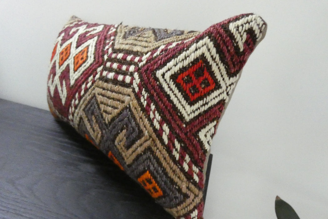 Handmade Turkish Kilim Cushion 30 x 50cm | Vintage Wool Lumbar Cushion with Insert | Organic Cotton Back | TK26-C1076- Rugs Direct nz 